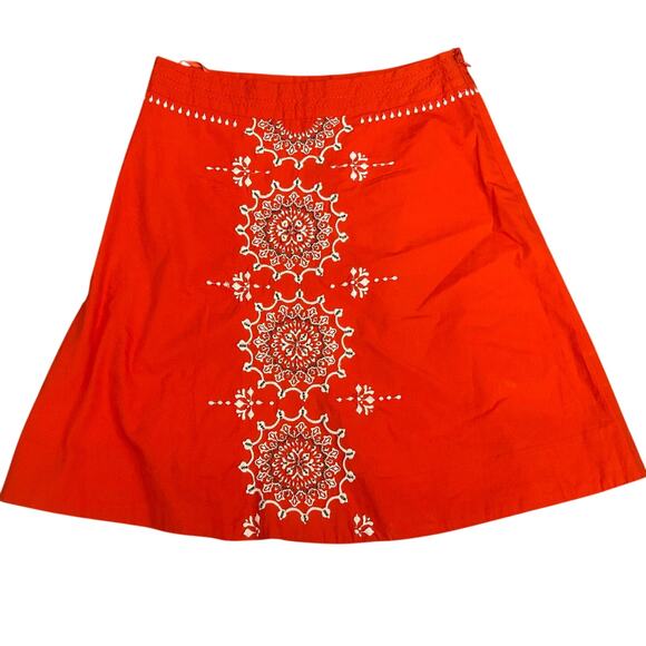 Anthropologie Lithe Orange Cotton Skirt Size 2 Embroidered Boho Mandala India - Picture 1 of 6